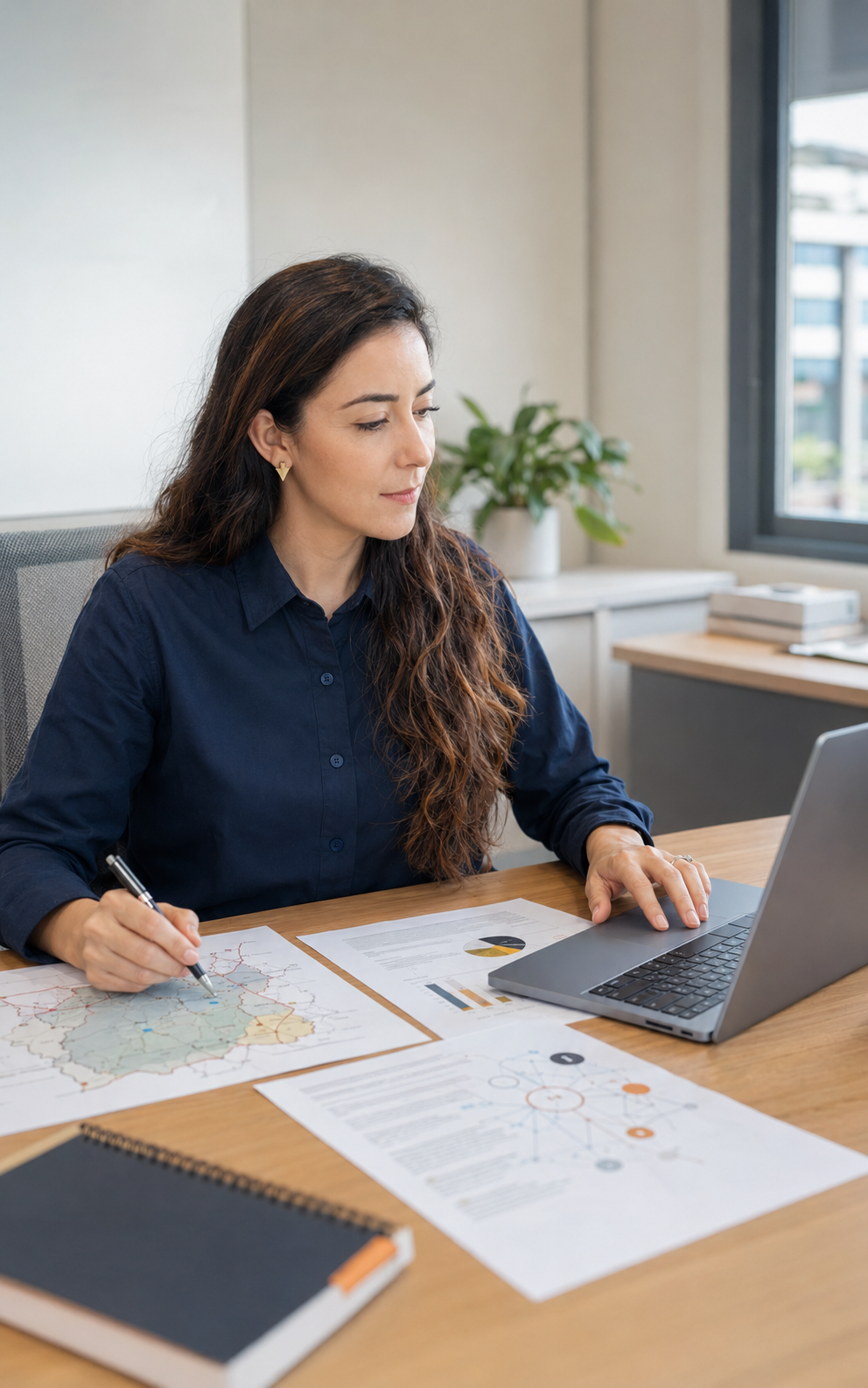 Estrategista analisa mapas, dados e documentos para construir um diagnóstico de comunicação.